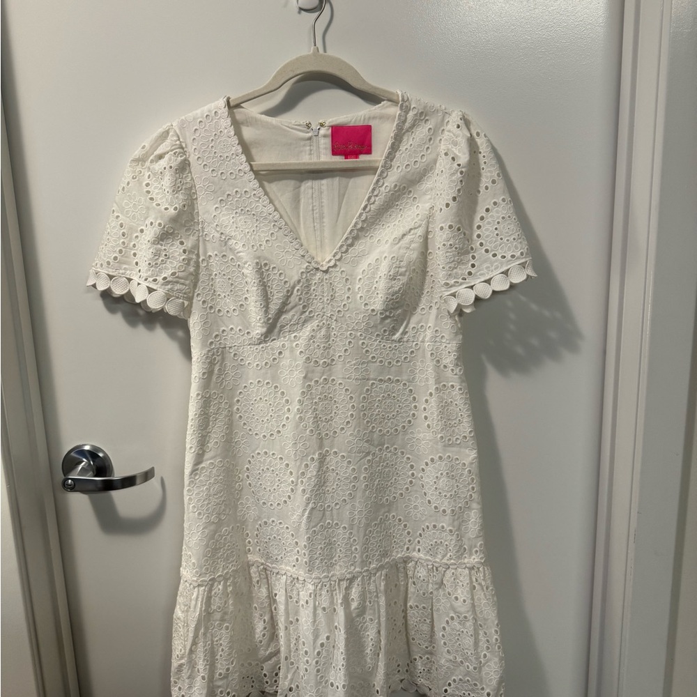 Lilly Pulitzer Kay Short Sleeve Eyelet Dress Resort White (Sm)